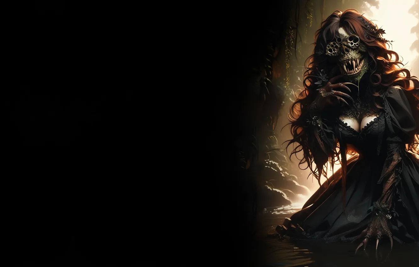 Photo wallpaper girl, monster, black background, horror