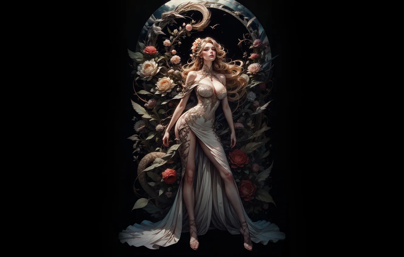 Photo wallpaper girl, flowers, arch