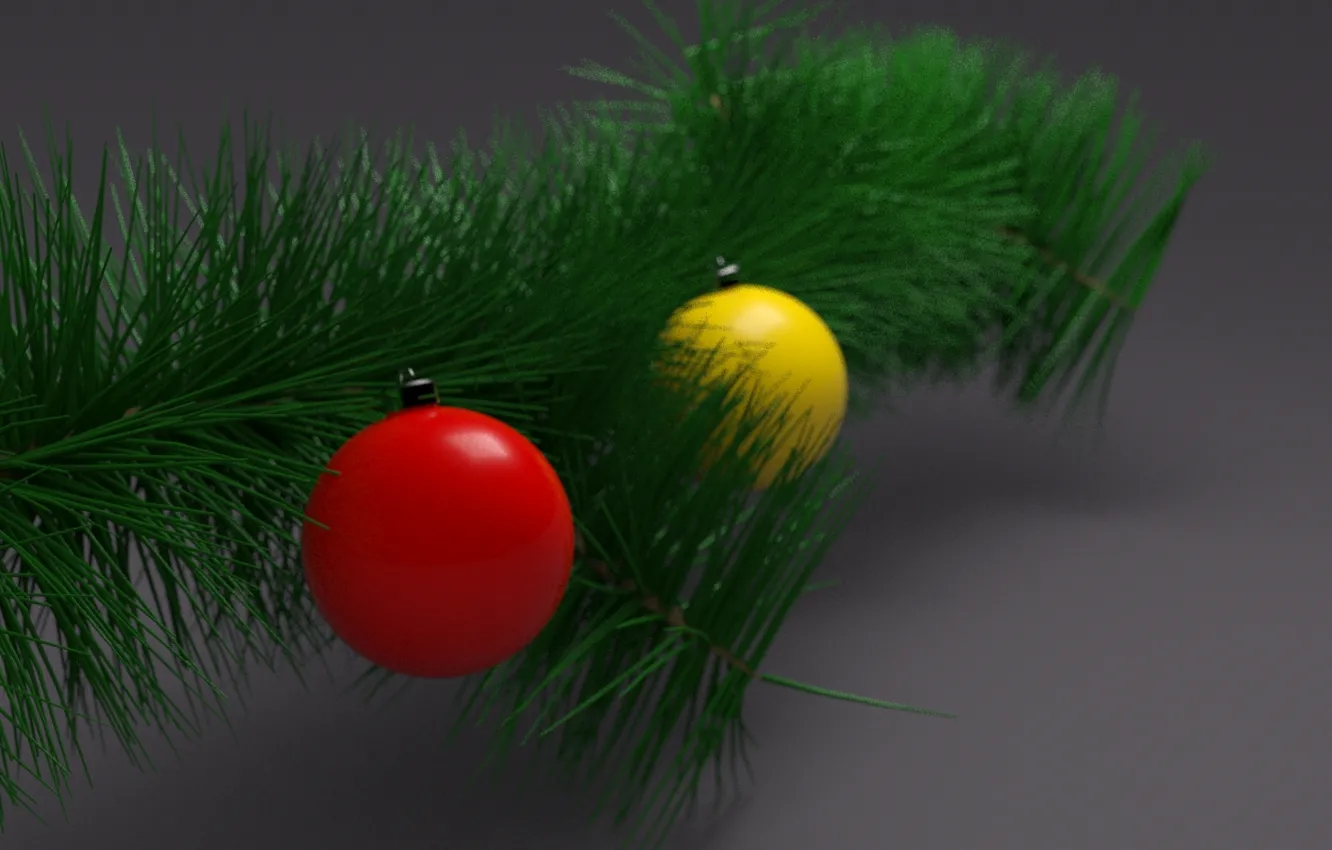 Photo wallpaper needles, branches, toy, tree, new year