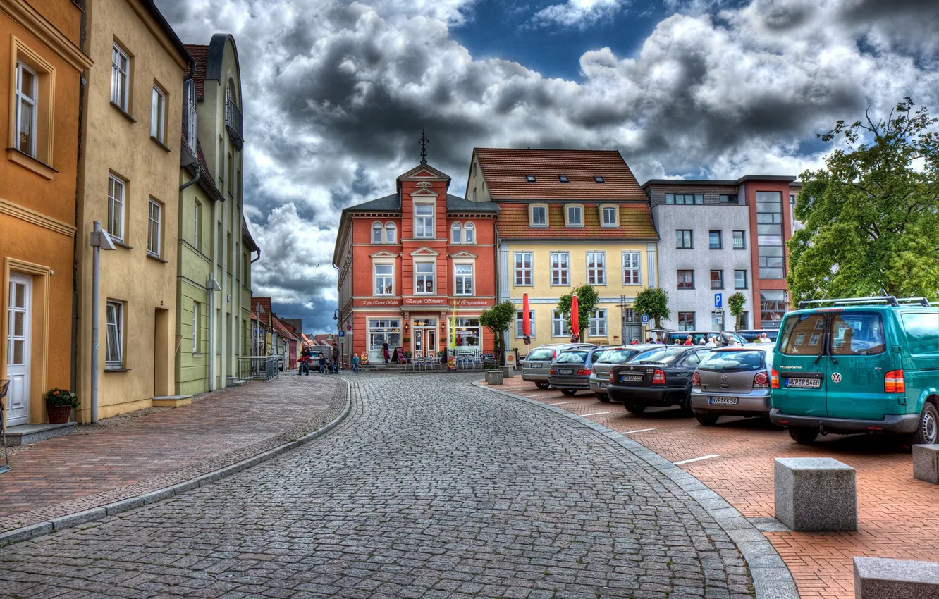 Photo wallpaper road, machine, clouds, trees, street, HDR, home, Germany