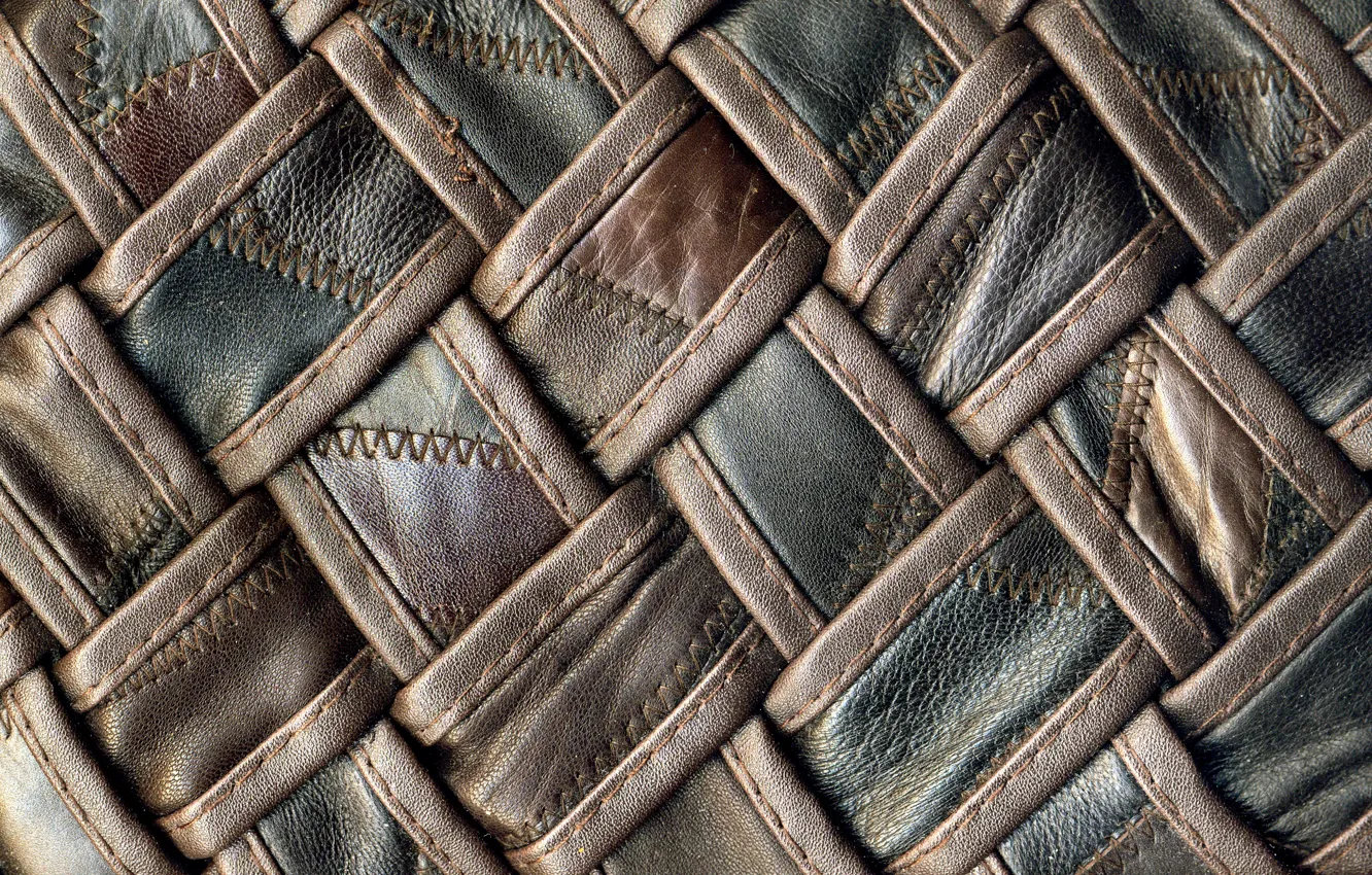 Photo wallpaper texture, leather, black, thread, brown, braided