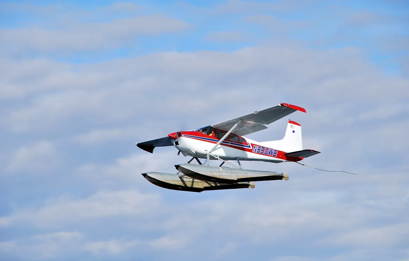 Photo wallpaper the sky, flight, single-engine, floats, plane easy, Cessna A185F