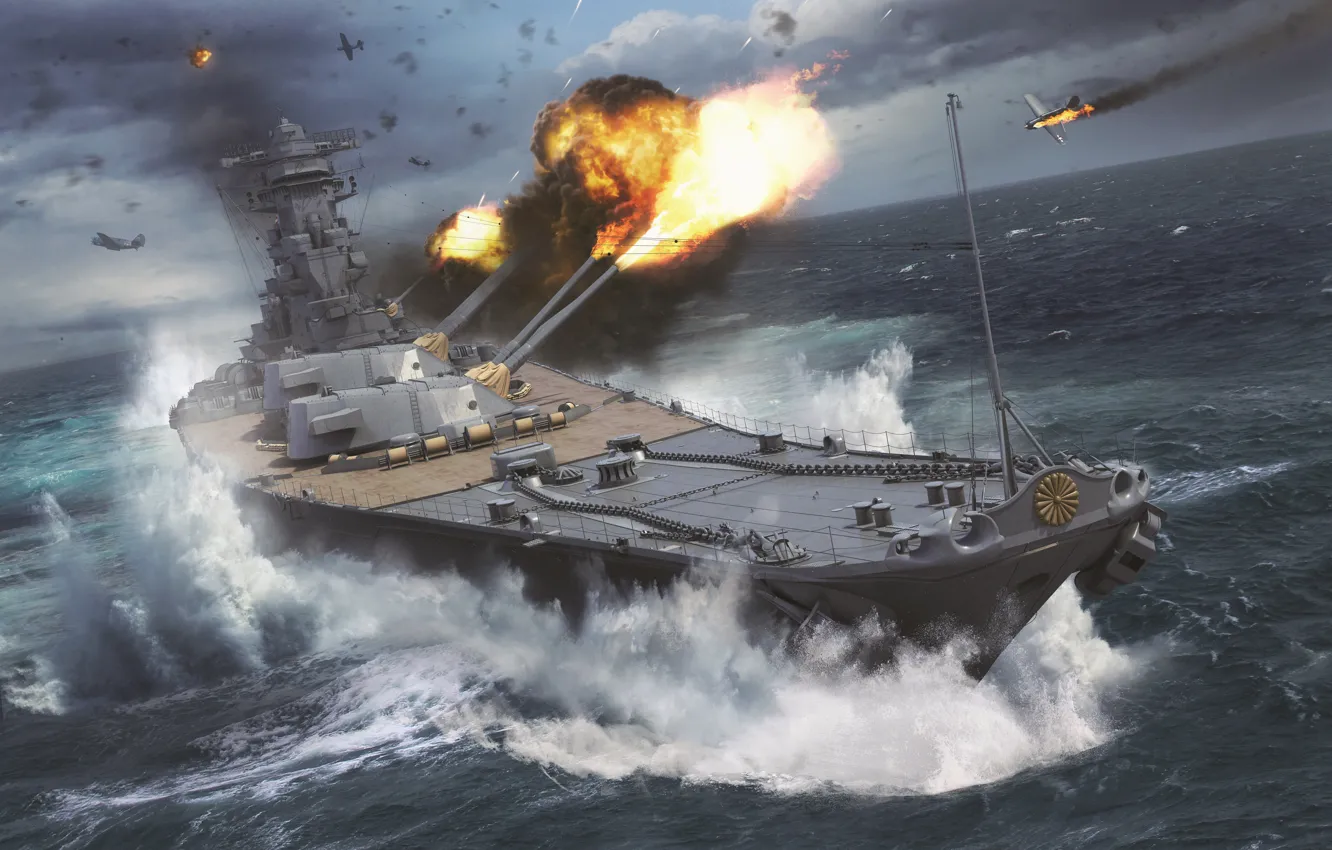 Photo wallpaper Japan, battleship, Yamato, Adam Tooby, The Last Battle of Yamato