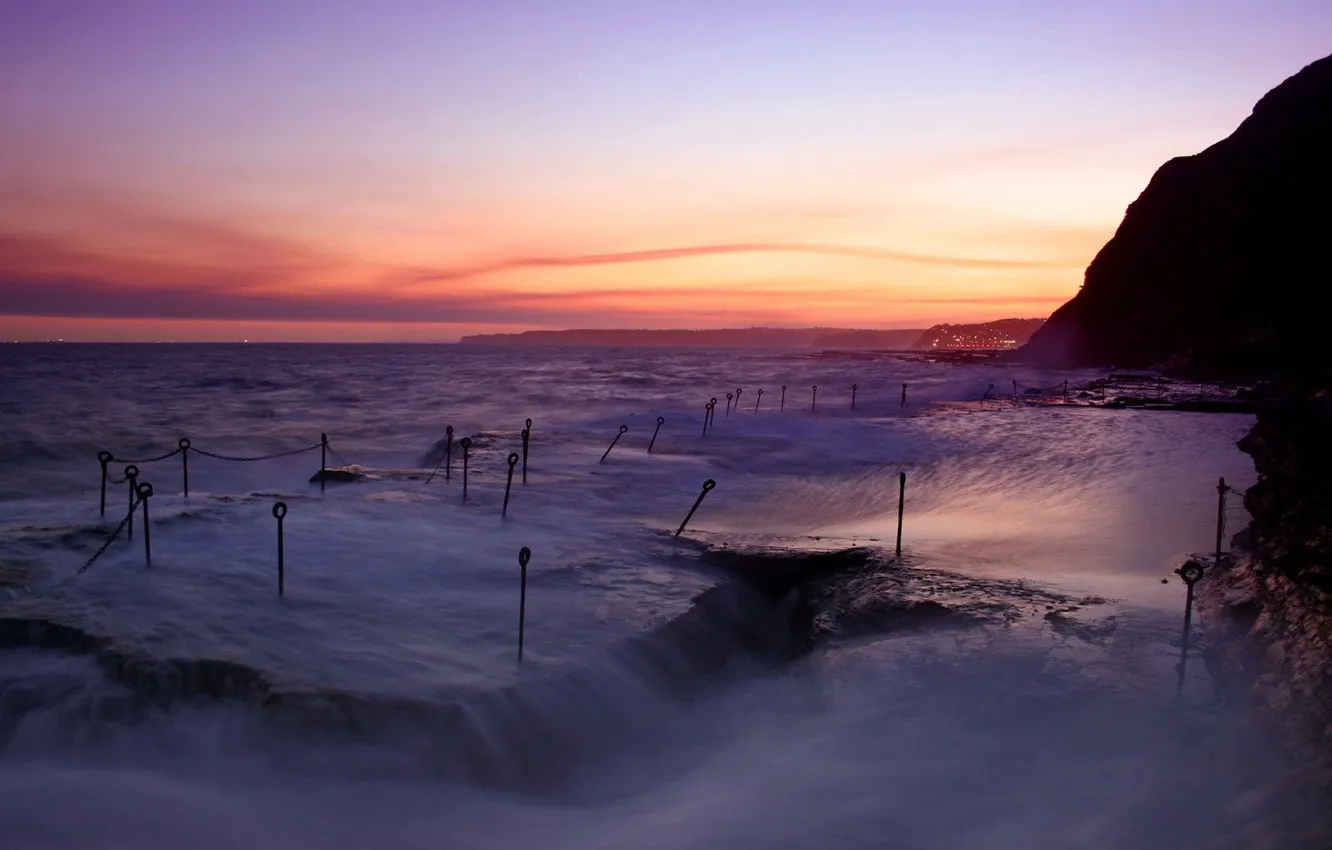 Photo wallpaper sea, wave, the evening, hooks