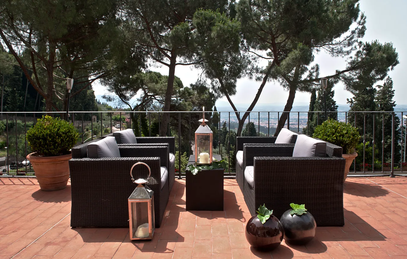 Photo wallpaper view, villa, terrace, furniture
