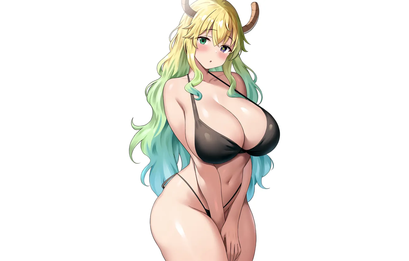 Photo wallpaper girl, sexy, cleavage, horns, long hair, boobs, sexy girl, anime