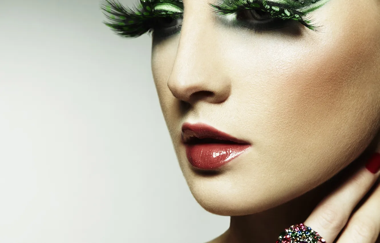 Photo wallpaper girl, face, eyelashes, makeup, ring