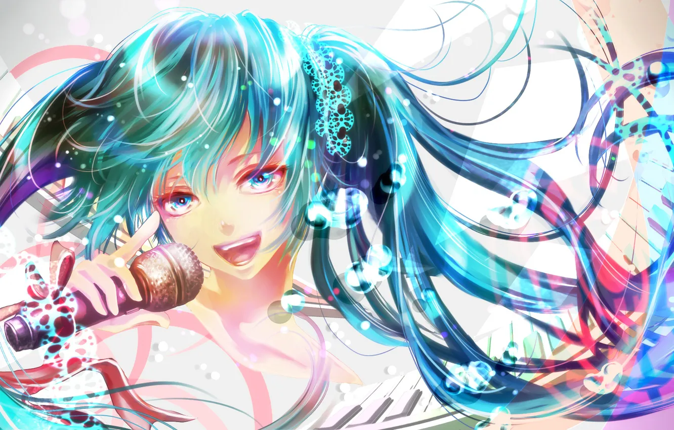 Photo wallpaper girl, microphone, vocaloid, hatsune miku