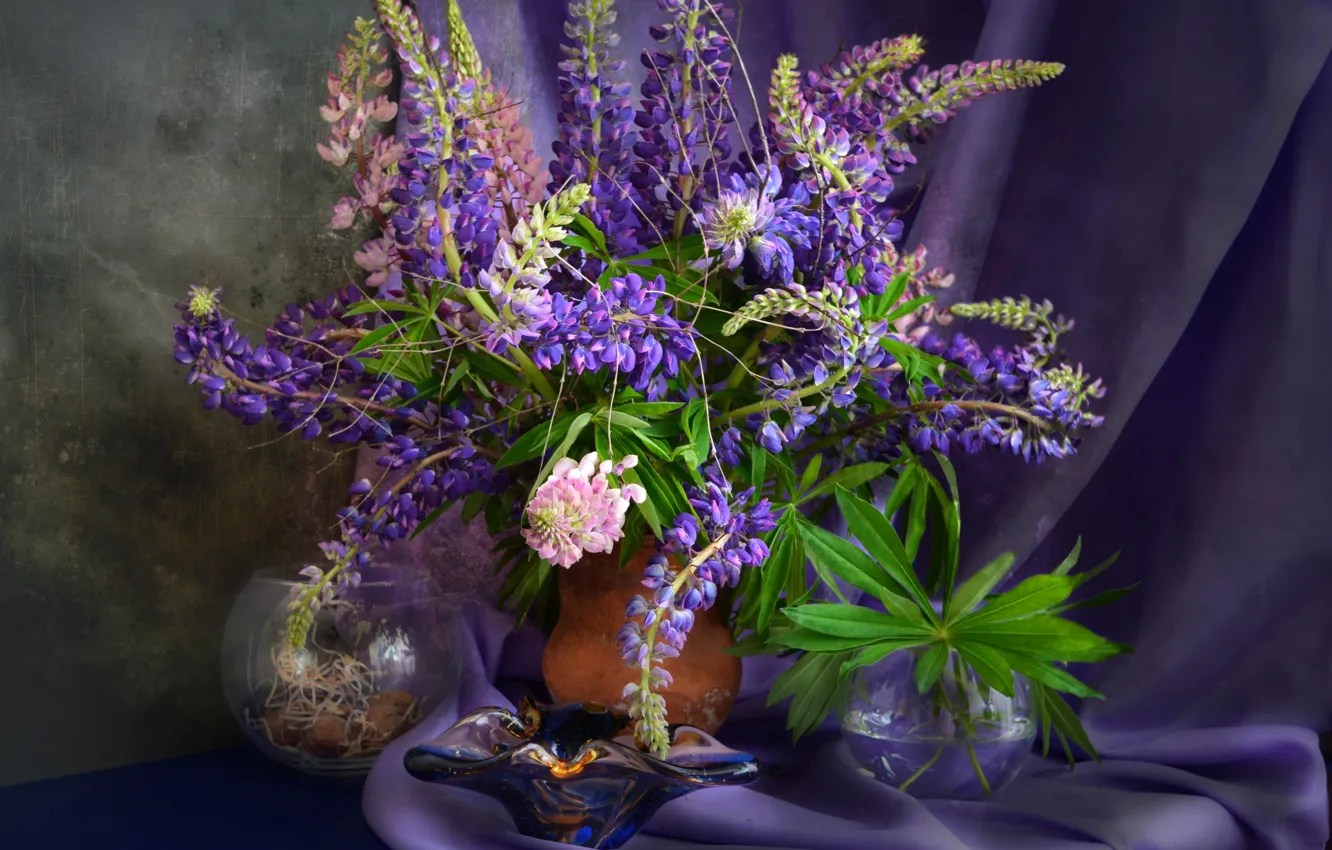 Photo wallpaper purple, bouquet, texture, lupins