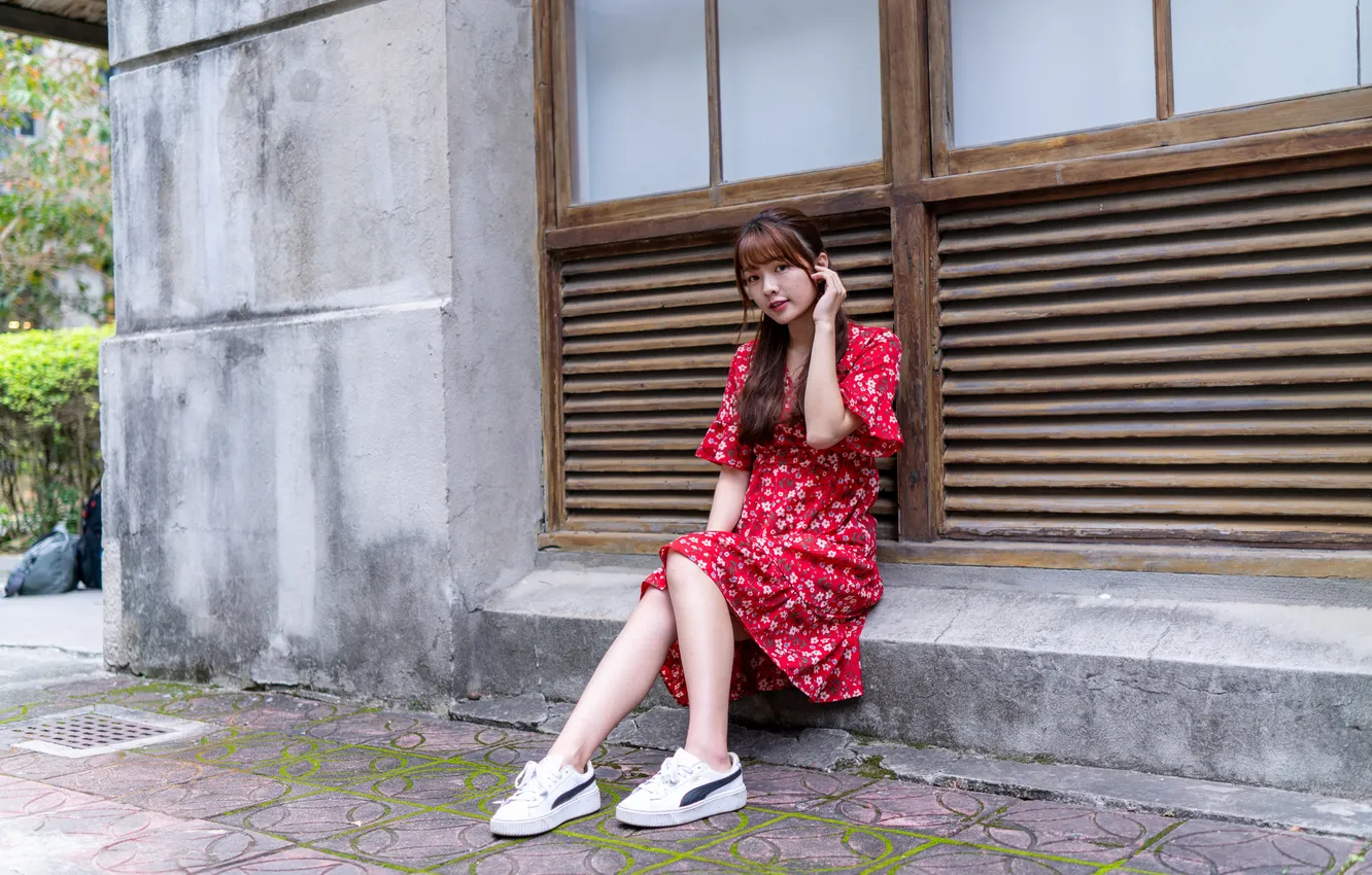 Photo wallpaper girl, dress, legs, Asian