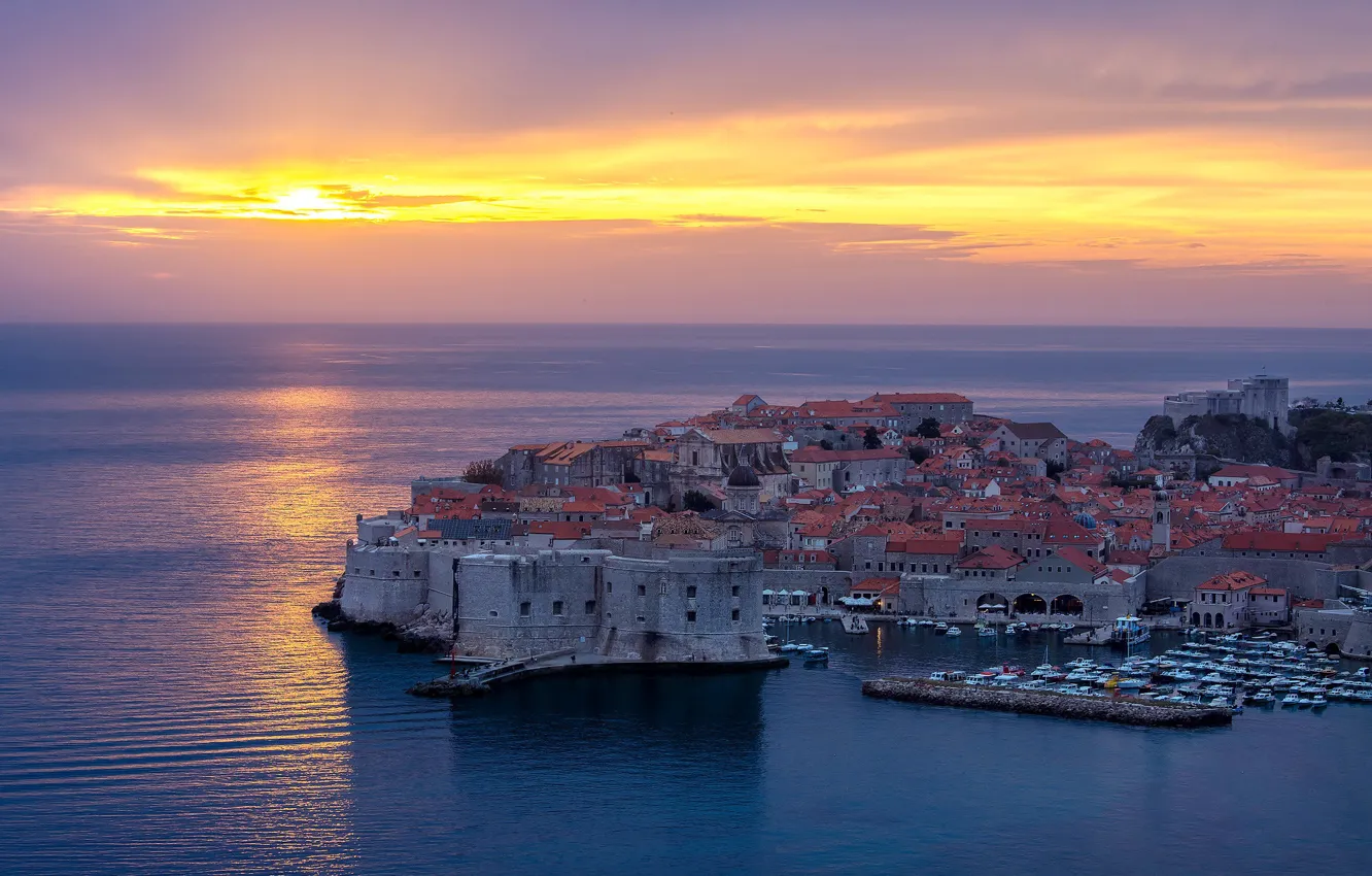 Photo wallpaper sea, sunset, Dubrovnik