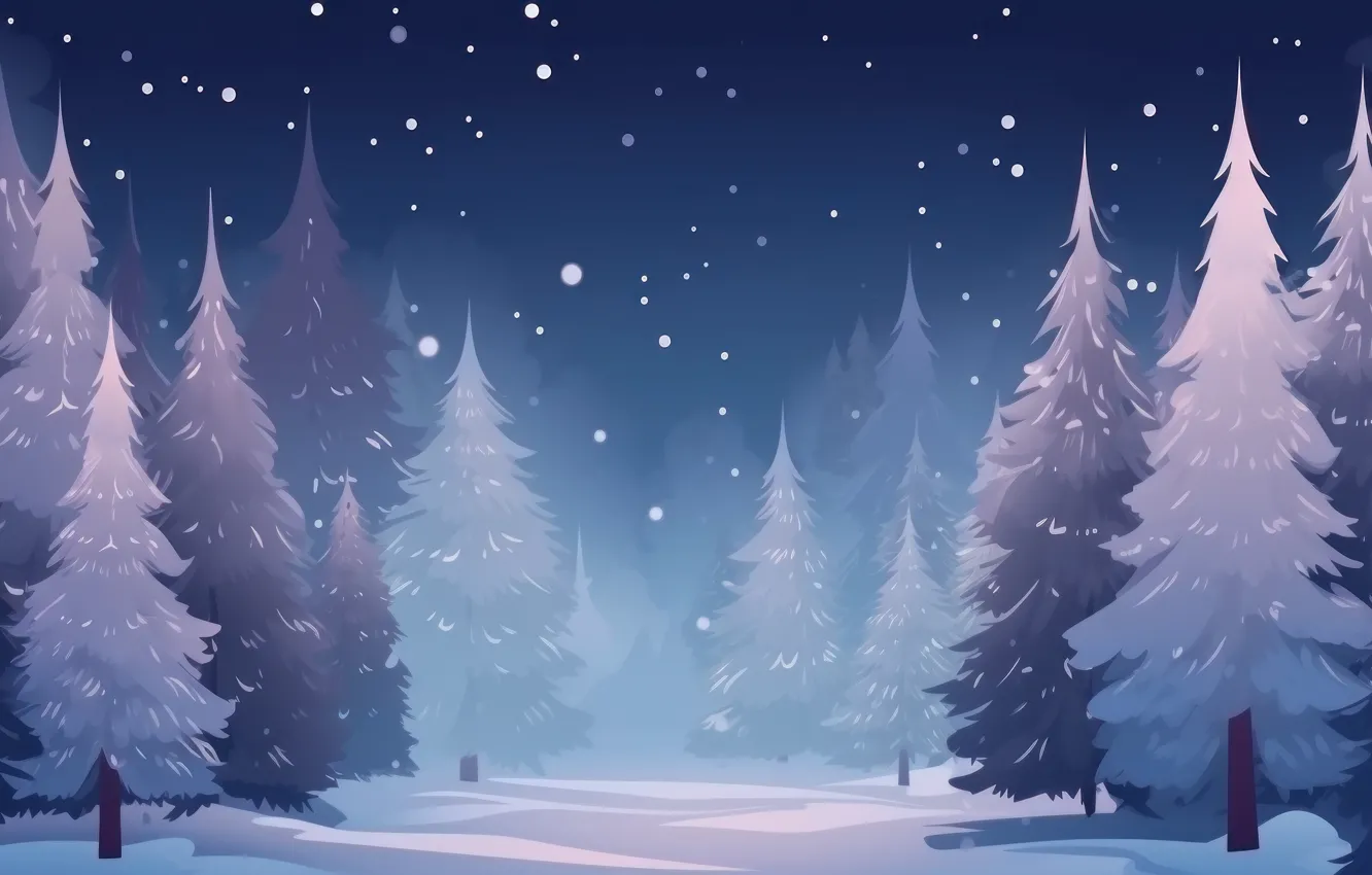 Photo wallpaper winter, forest, snow, graphics, tree, new year, ate, Christmas