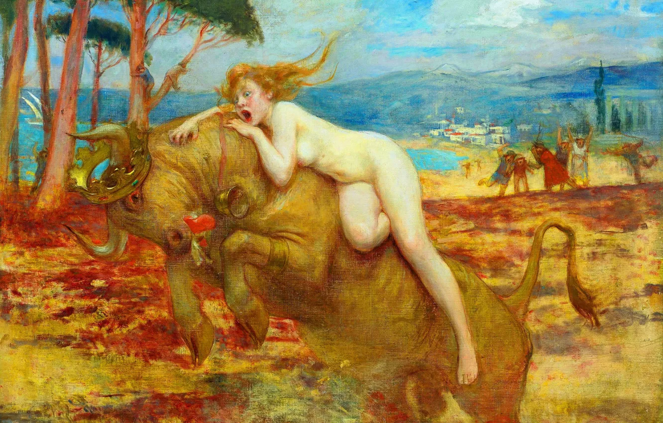 Photo wallpaper picture, Europe, kidnapping, Nude, bull, The Rape Of Europa, Jean Weber, Jean Veber