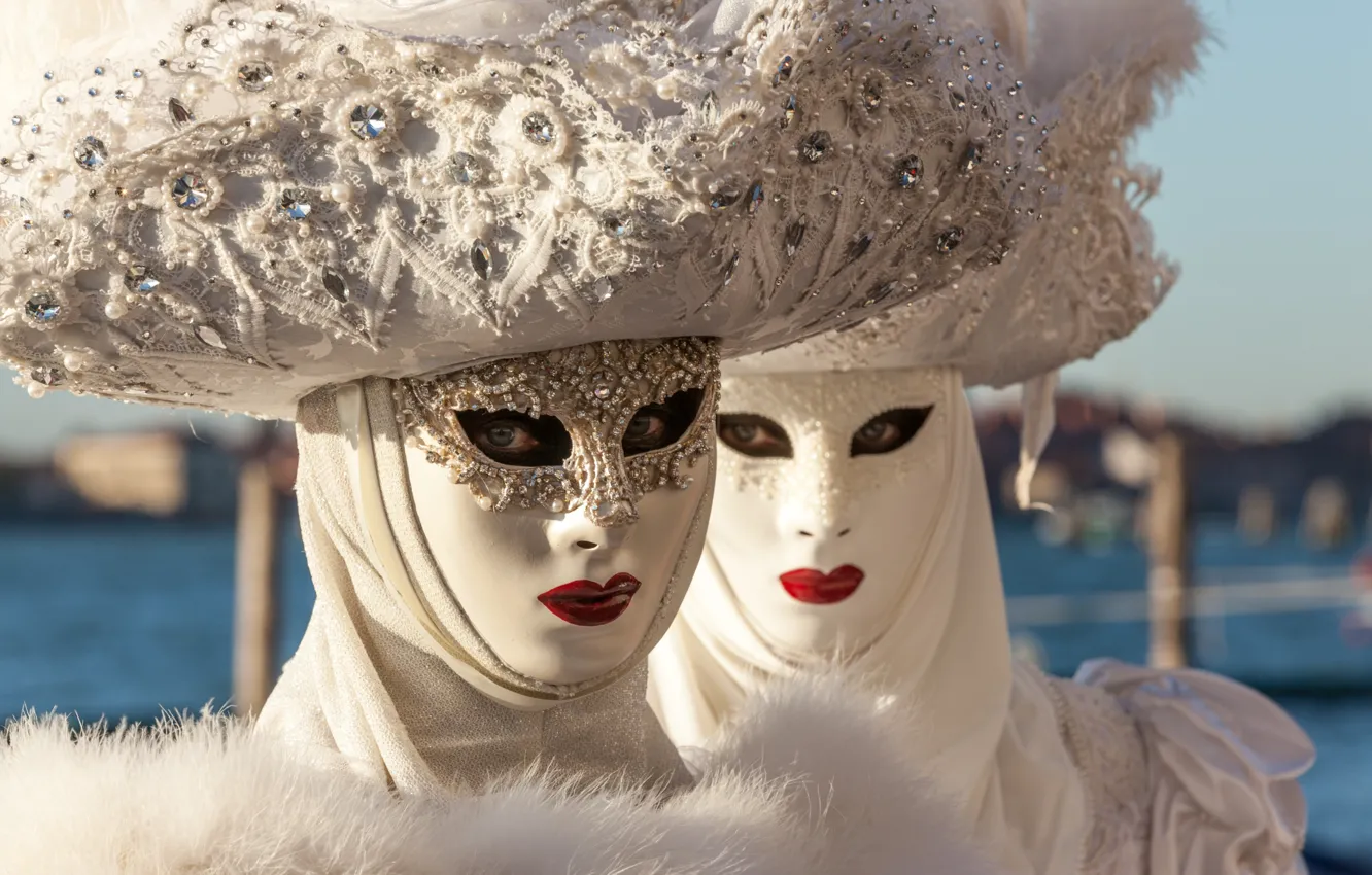 Photo wallpaper Venice, carnival, mask, hats, costumes
