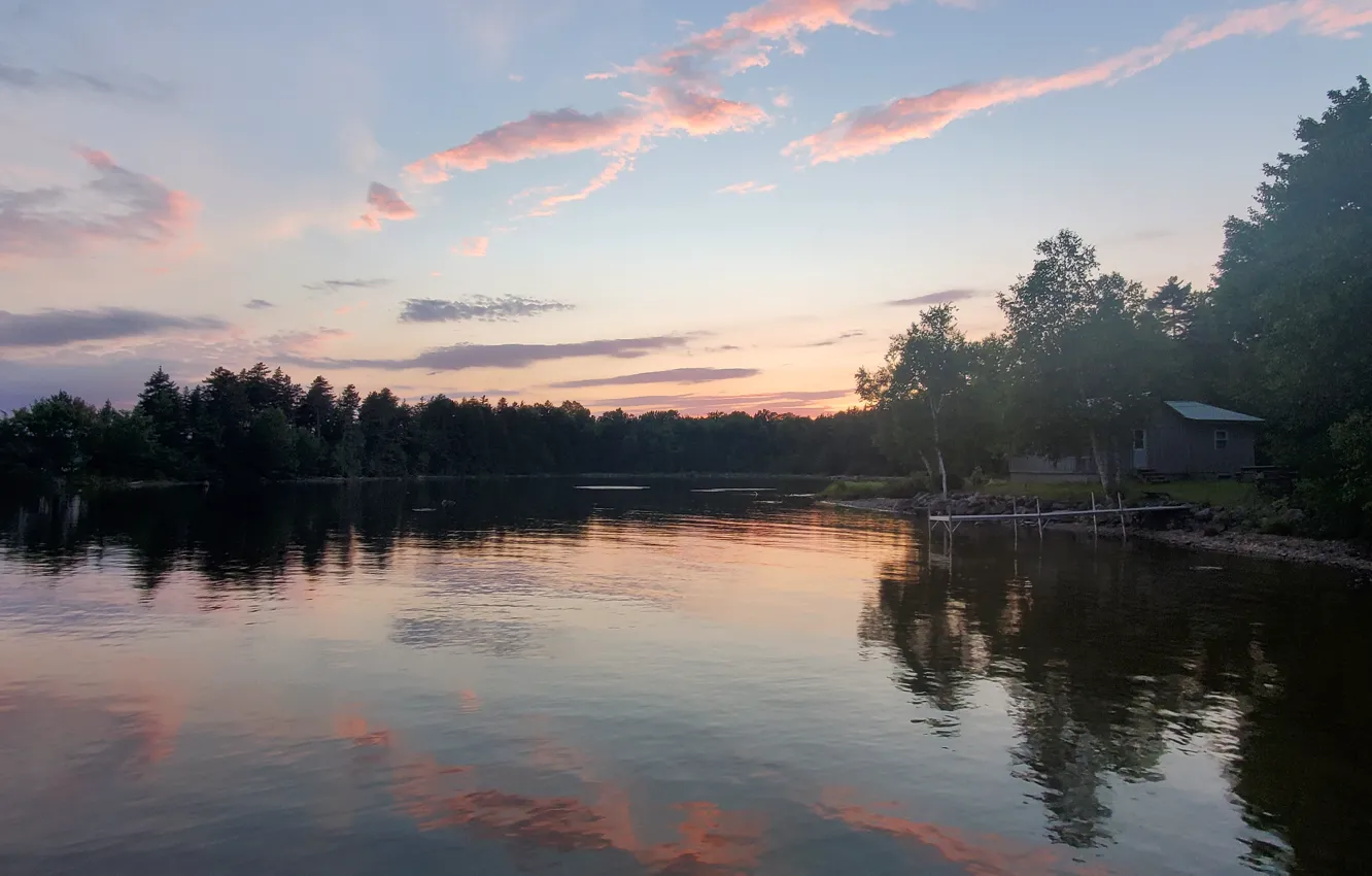 Photo wallpaper trees, sunset, lake