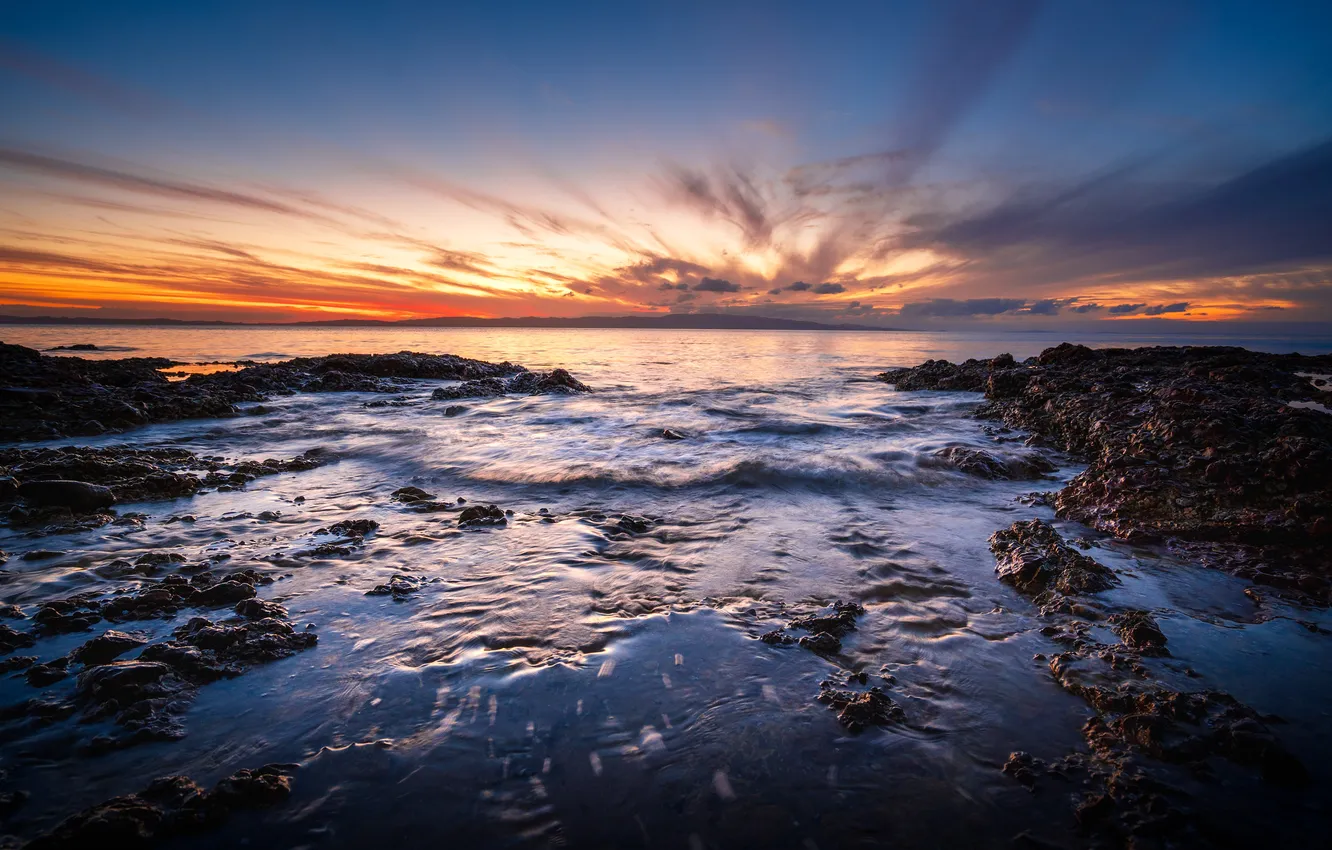 Photo wallpaper sea, sunset, coast