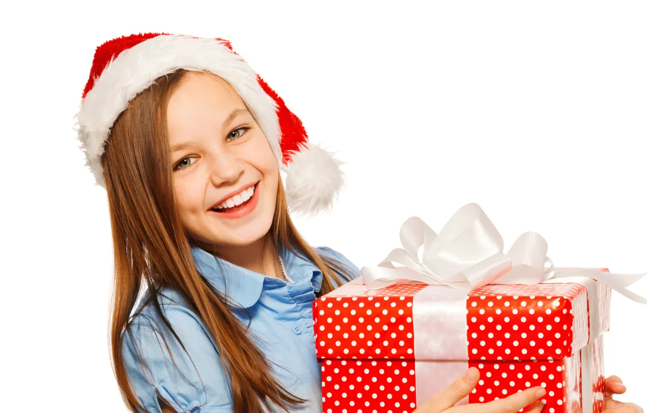 Photo wallpaper children, gift, hat, new year, girl, girl, Christmas, New Year