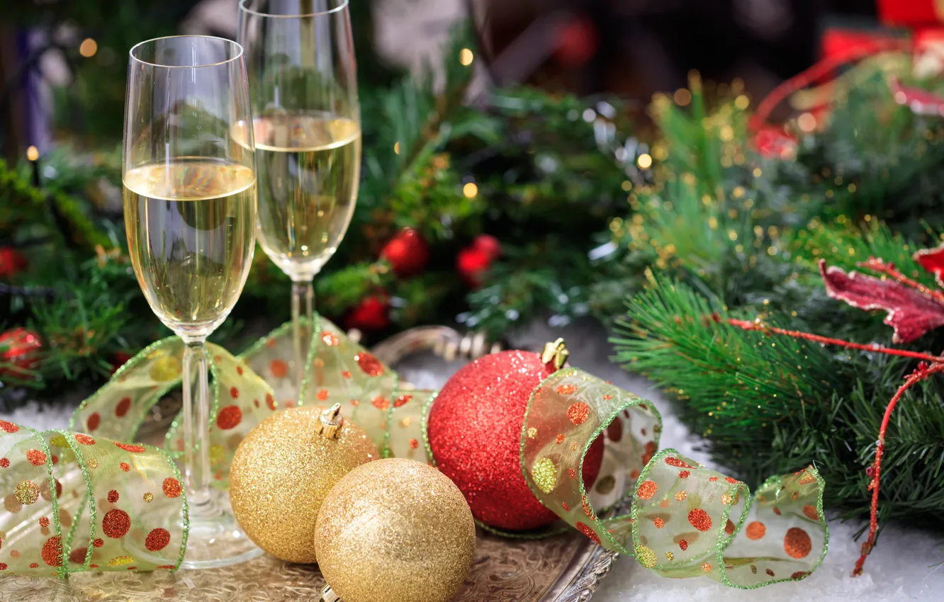 Photo wallpaper decoration, glass, new year, tape, champagne, decor