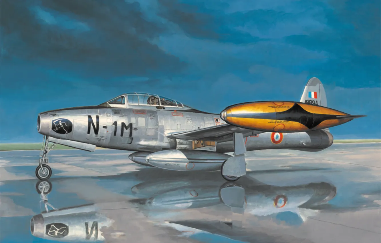 Photo wallpaper war, art, airplane, painting, aviation, jet, Republic F-84 Thunderjet