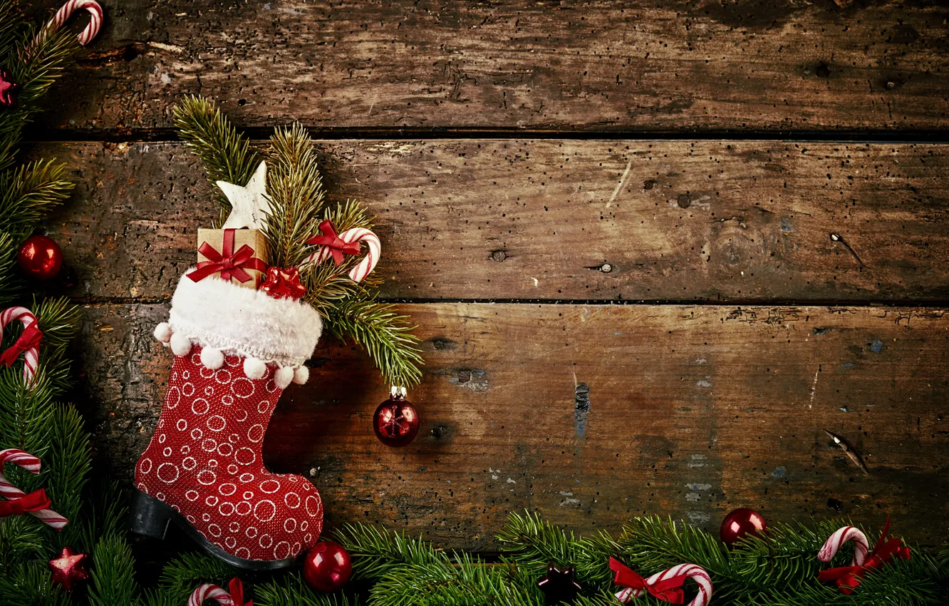 Photo wallpaper decoration, balls, toy, tree, new year, Christmas, boots, Christmas