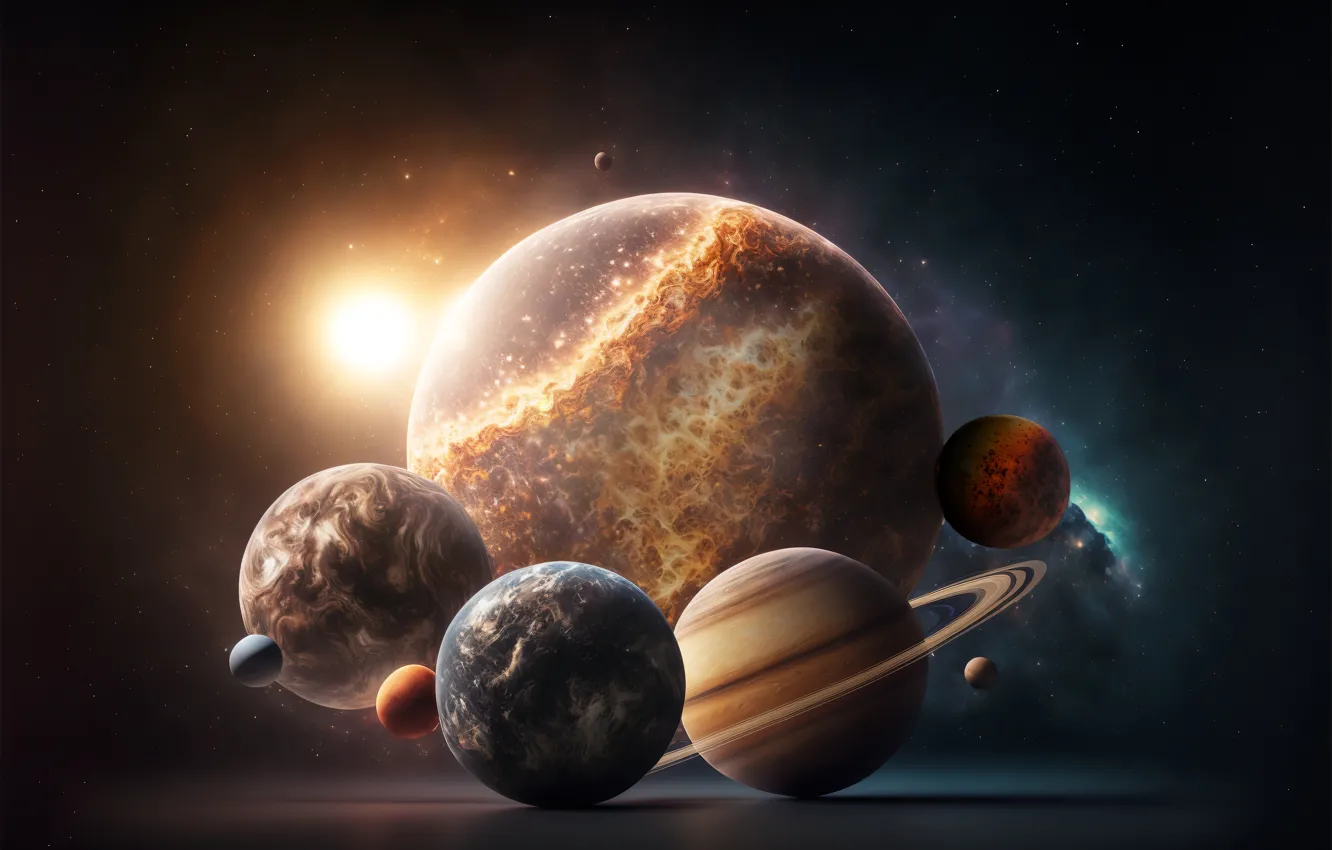 Photo wallpaper the universe, planet, stars, galaxy, solar system