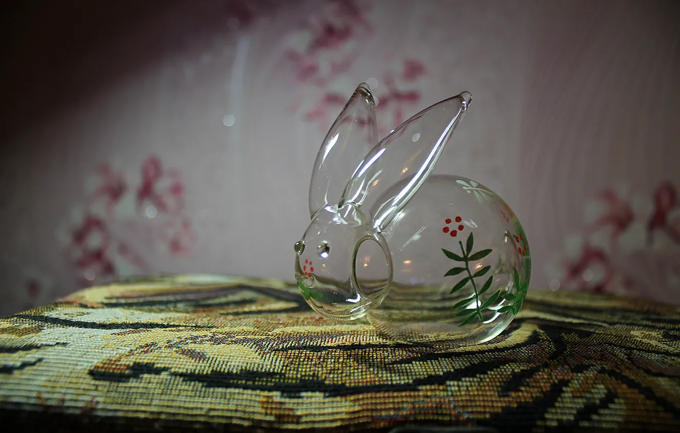 Photo wallpaper hare, glass, painted, tapestry. twilight