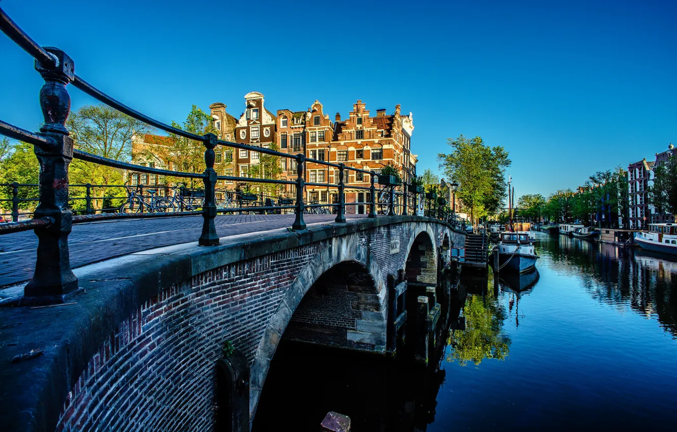 Photo wallpaper bridge, building, home, Amsterdam, channel, Netherlands, Amsterdam, Netherlands