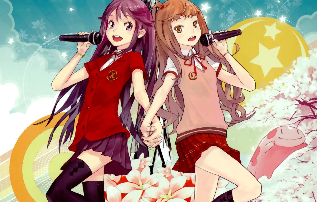 Photo wallpaper girl, animal, anime, art, microphone, schoolgirl, two, Alice