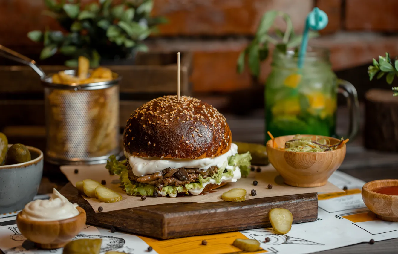 Photo wallpaper sandwich, French fries, hamburgers, Fast food, Kamran Aydinov