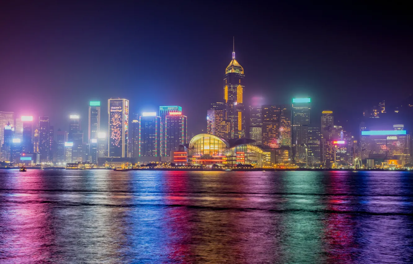 Photo wallpaper Home, Hong Kong, Night, The city, China, Coast