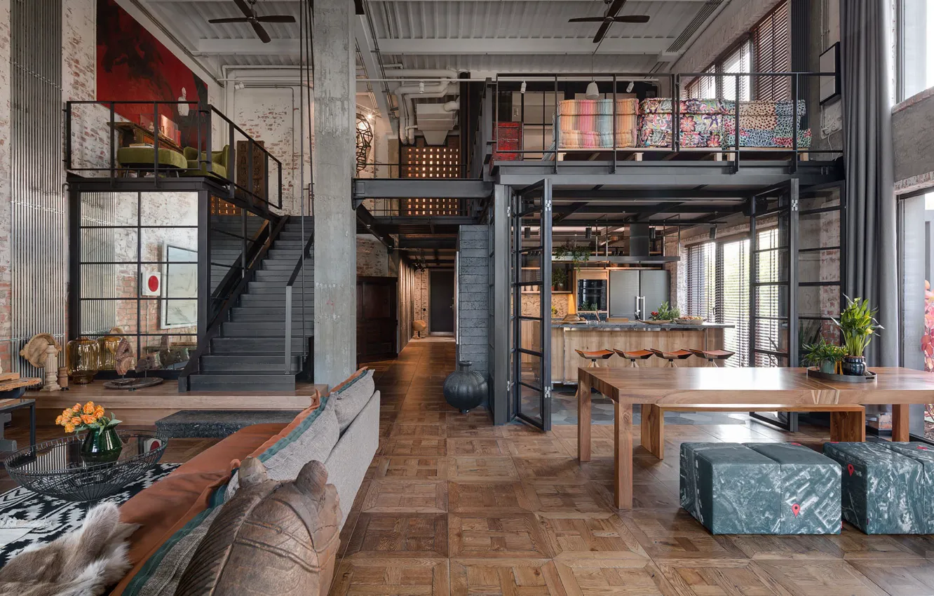 Photo wallpaper design, style, interior, kitchen, living room, dining room, The house of architect, Ukrainian Gauntlet project