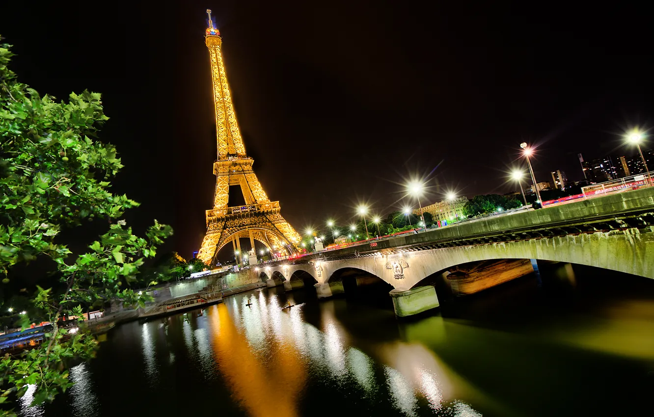 Photo wallpaper light, night, bridge, the city, river, France, Paris, Hay