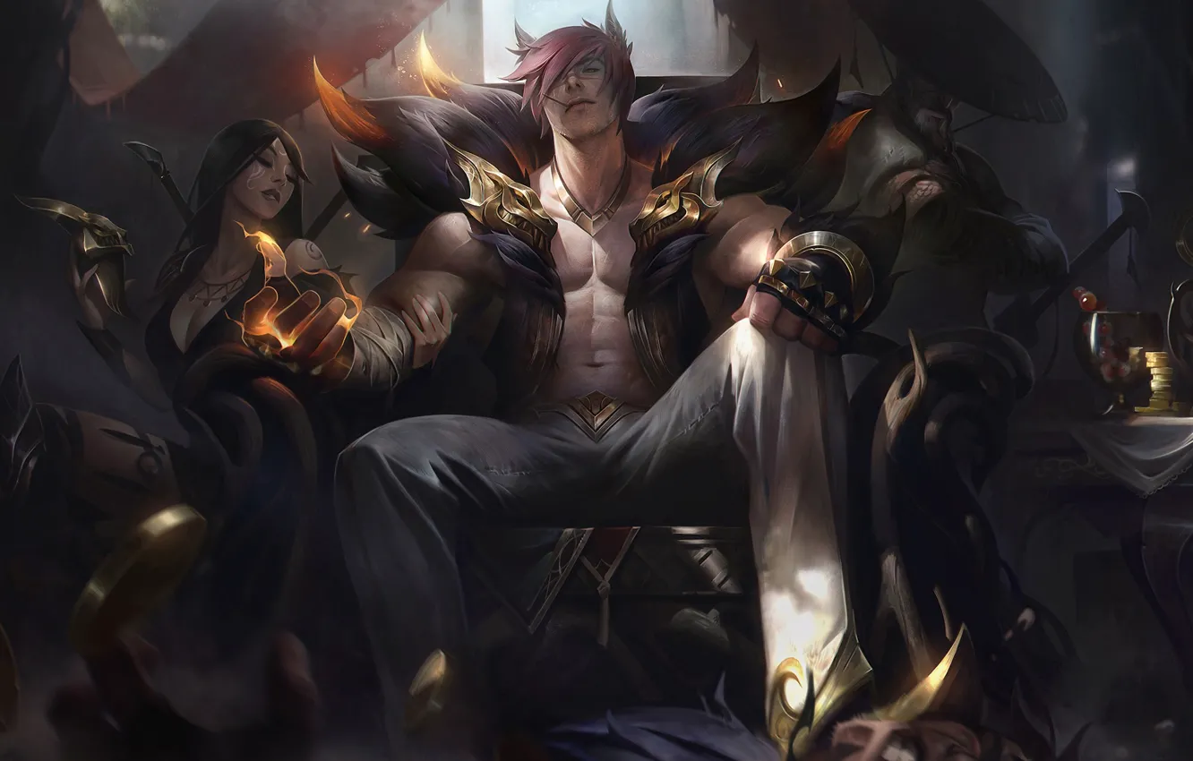 Photo wallpaper girl, guy, the throne, League of Legends, Set