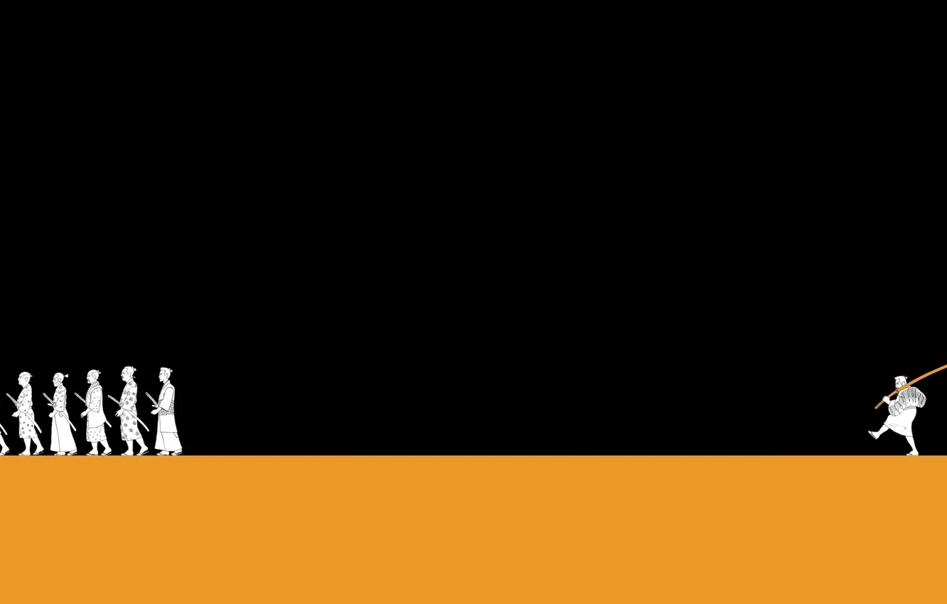 Photo wallpaper minimalism, art, white, black, art, orange, Minimalism, Seven Samurai