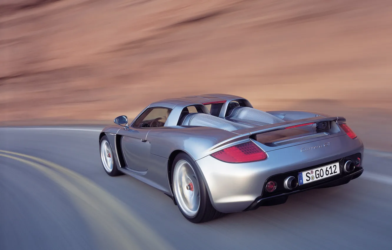 Photo wallpaper Porsche, supercar, drive, Porsche Carrera GT, motion, rear view