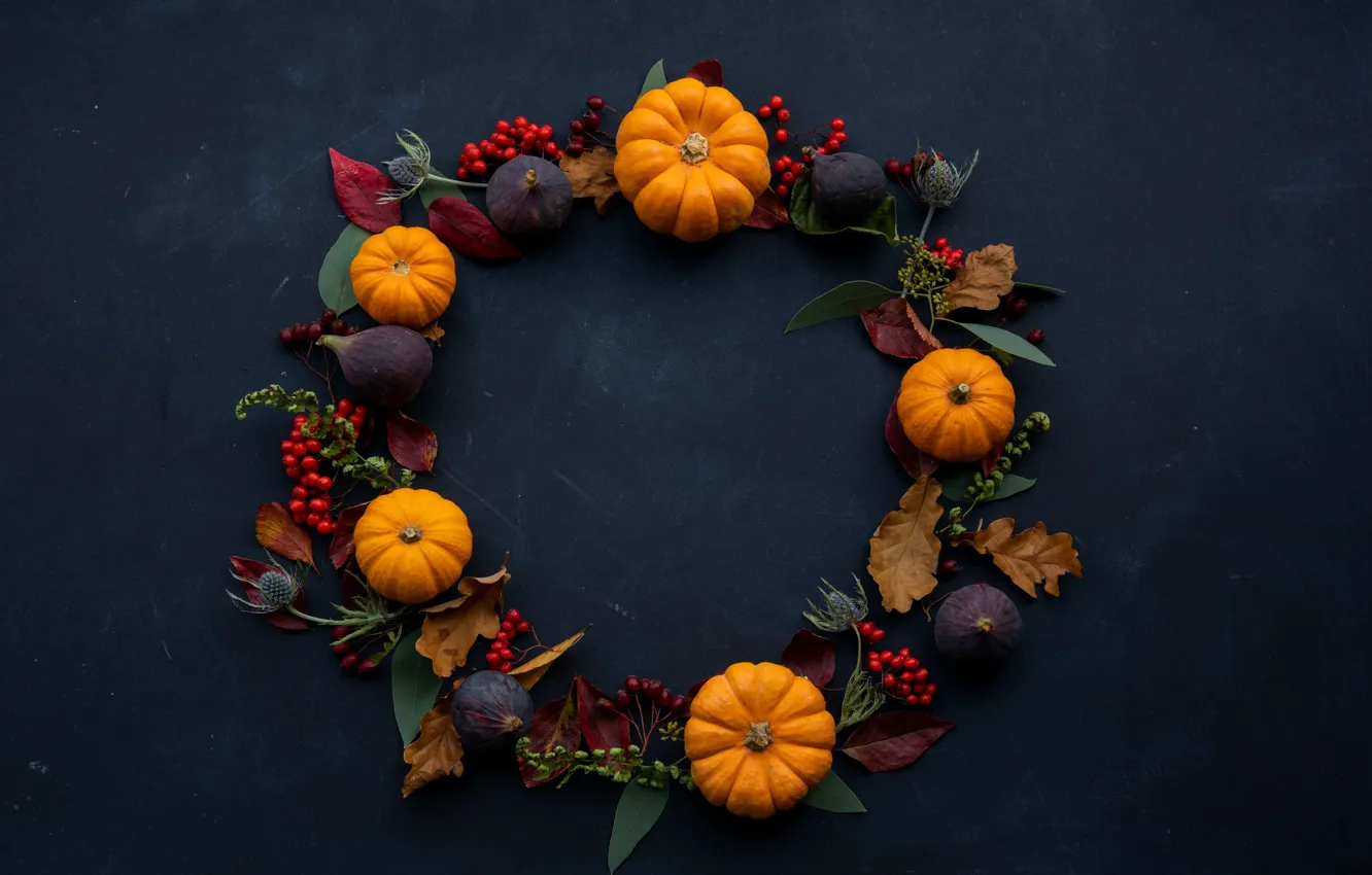 Photo wallpaper leaves, surface, background, holiday, Halloween, pumpkin, Halloween, wreath