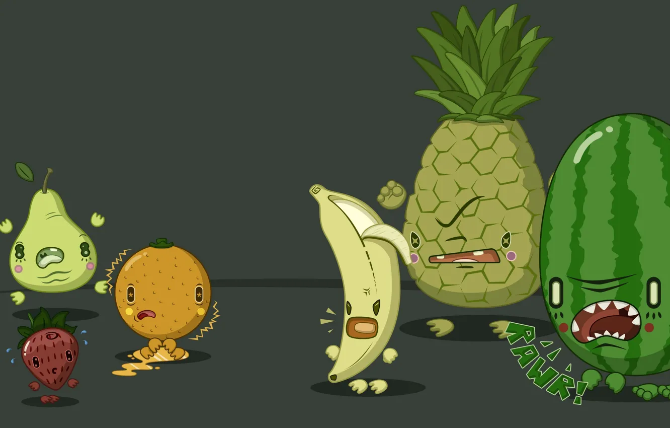Photo wallpaper berries, orange, the situation, humor, watermelon, large, bananas, fruit