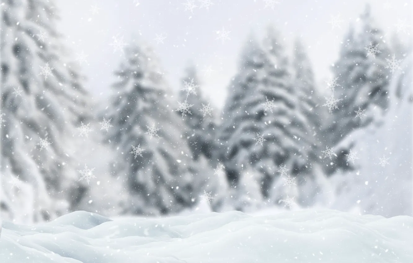 Photo wallpaper herringbone, the snow, relief, snowfall, winter, snowflakes, forest, winter background