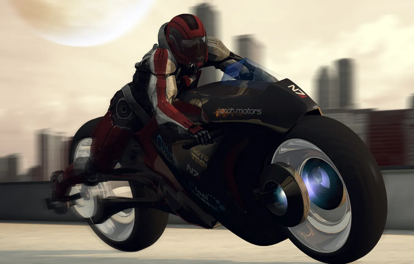Photo wallpaper motorcycle, mass effect, shepard, trip, fan art, tuchanka