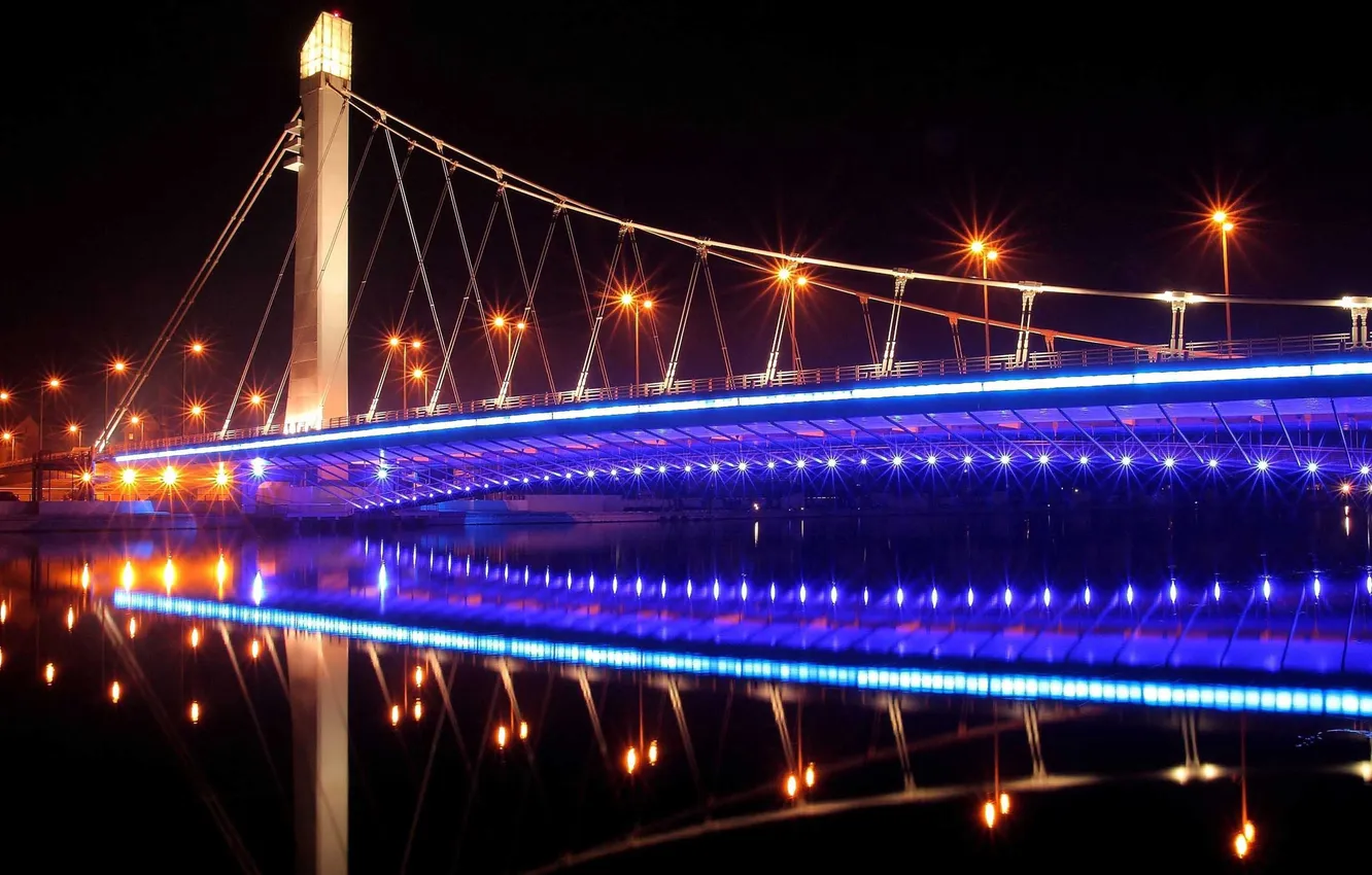 Photo wallpaper night, bridge, lights, reflection, The city