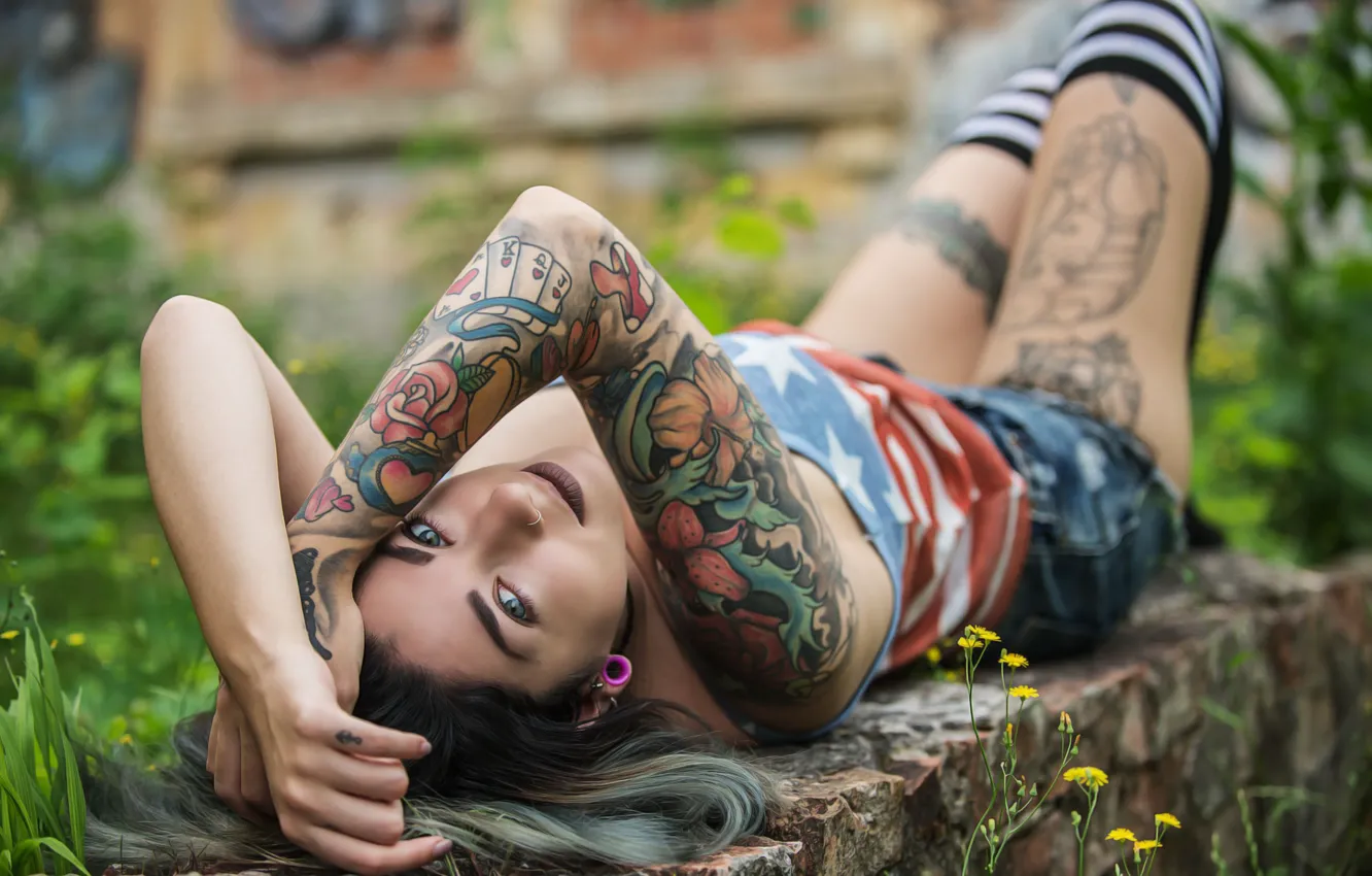 Photo wallpaper look, girl, tattoo