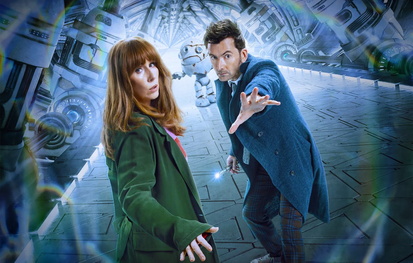 Photo wallpaper fiction, woman, robot, male, coat, Doctor Who, sci-fi, Doctor Who