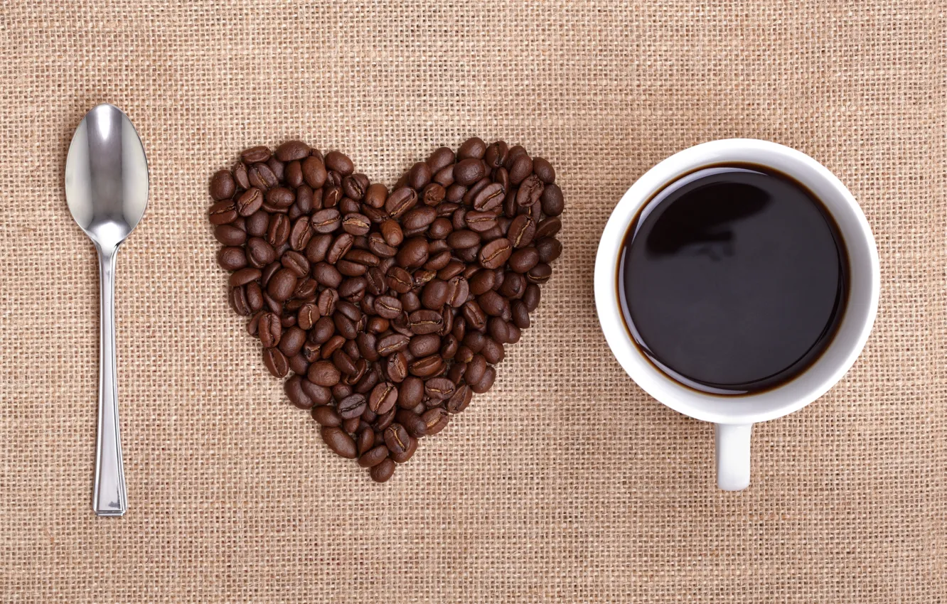 Photo wallpaper heart, coffee, grain, spoon, Cup, i love coffee
