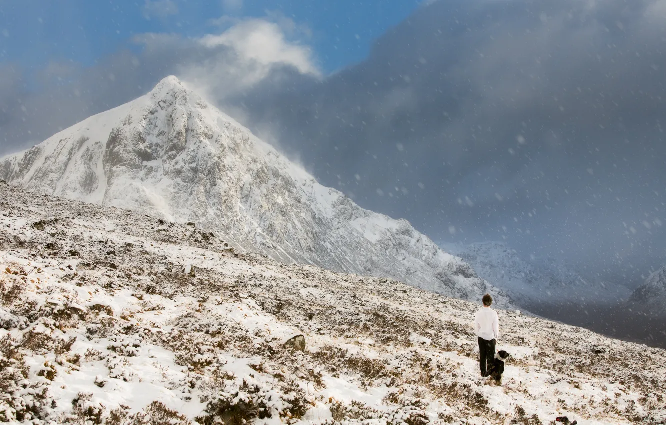 Photo wallpaper cold, winter, the sky, snow, mountains, each, loyalty, back