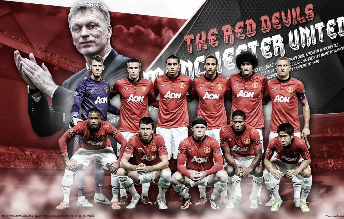 Photo wallpaper football, Vidic, Rooney, van Persie, Valencia, Ferdinand, Gea, Fellaini