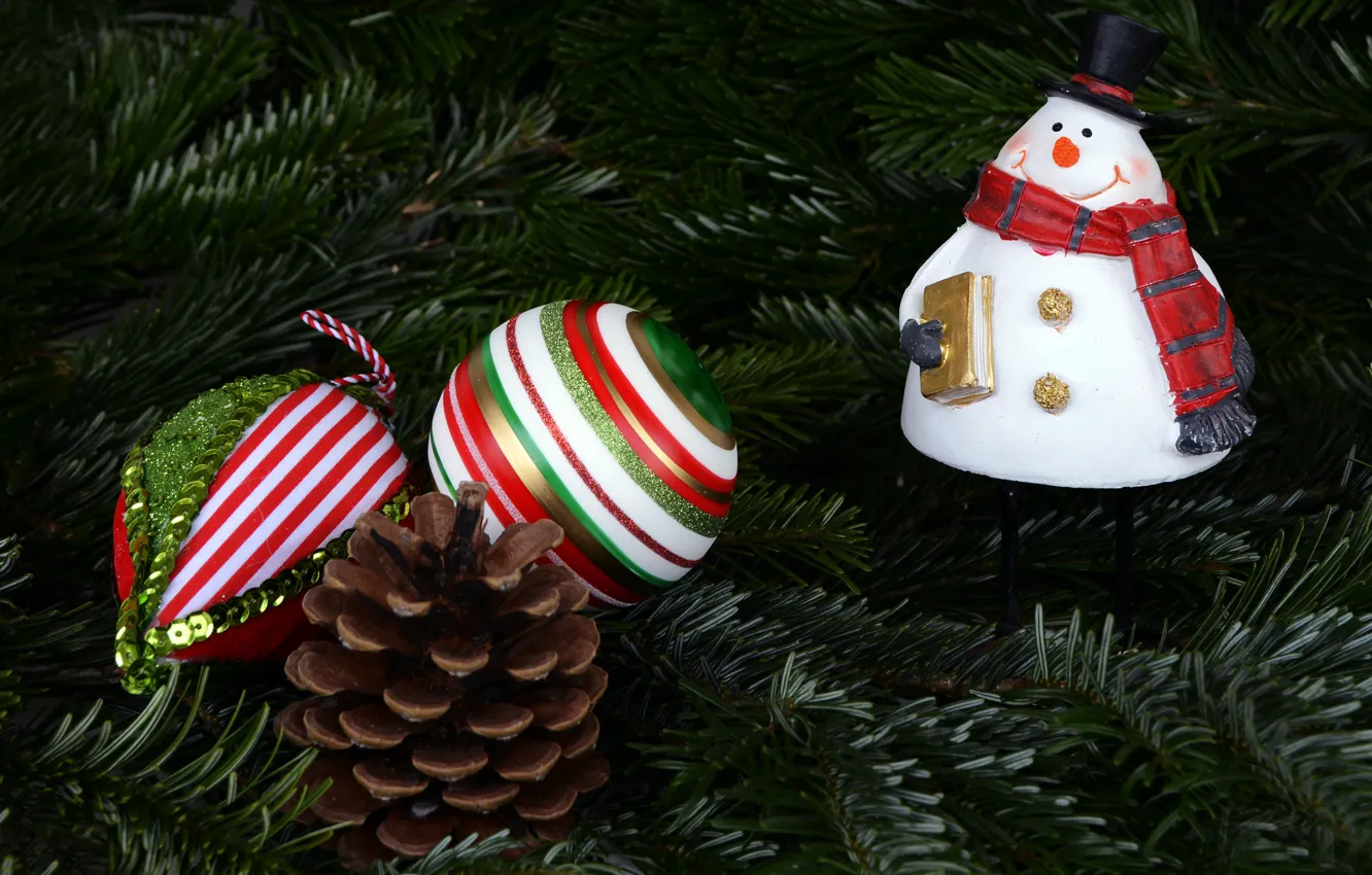 Photo wallpaper decoration, balls, toy, new year, Christmas, positive, ball, snowman