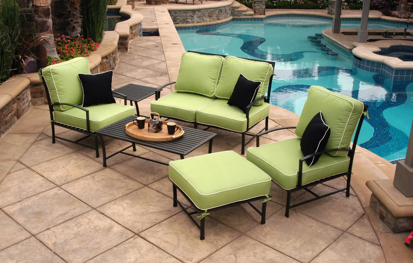 Photo wallpaper pool, view, terrace, furniture, outdoor