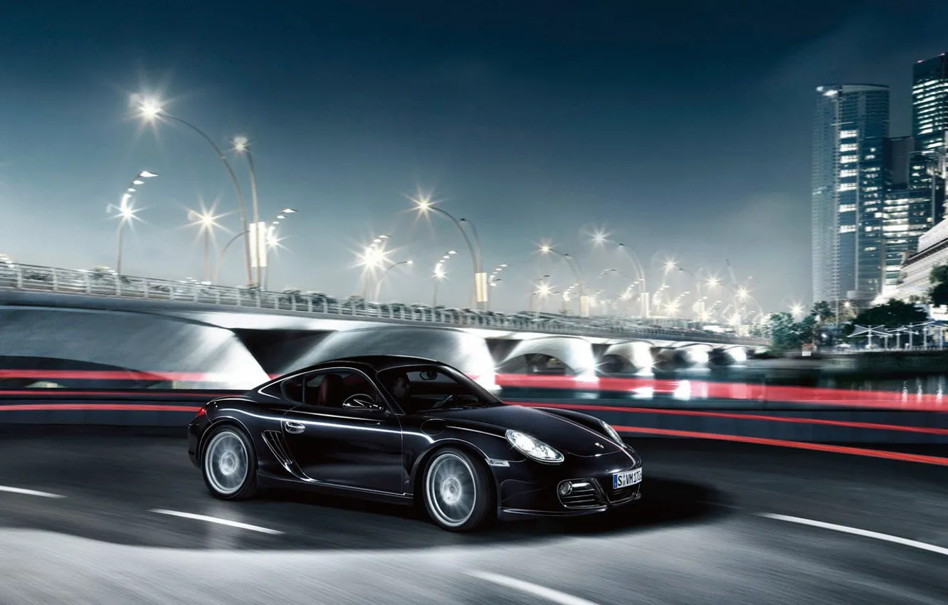 Photo wallpaper night, the city, black, Porche