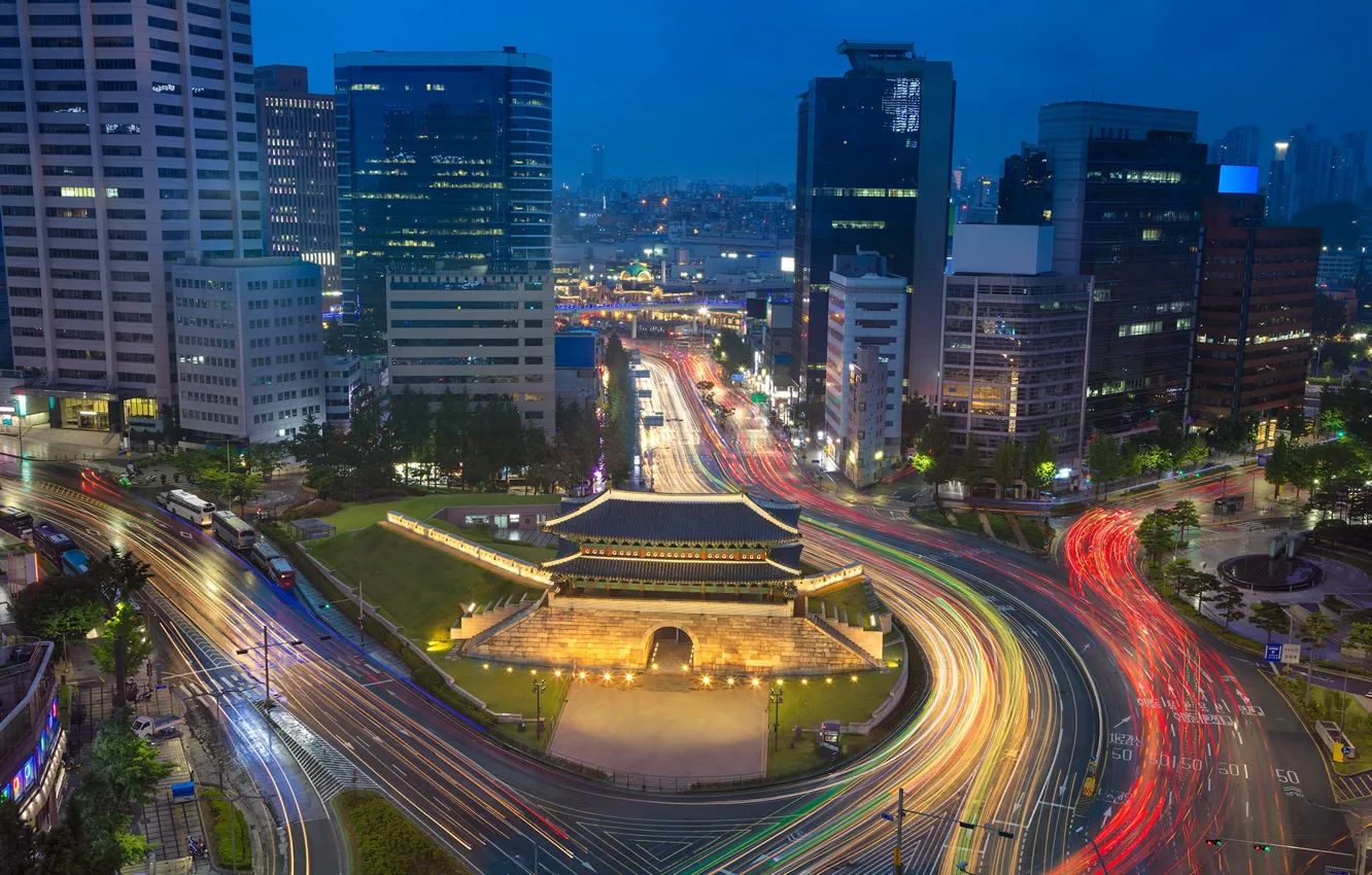 Photo wallpaper night, lights, home, Korea, Seoul