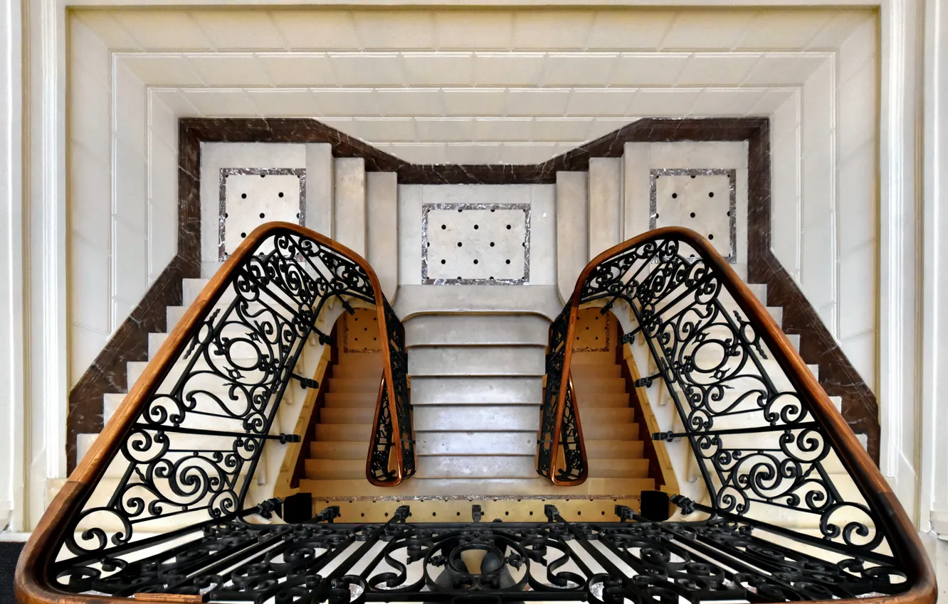 Photo wallpaper staircase, steps, railing, wrought iron